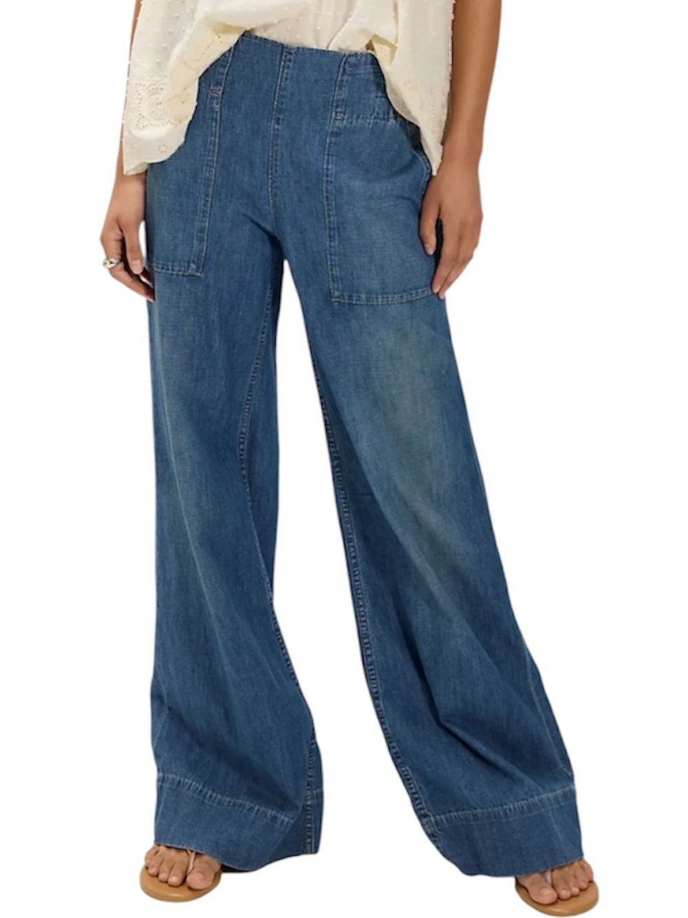 Free People We The Free Breezy Denim Pull-On Jeans size L NWT